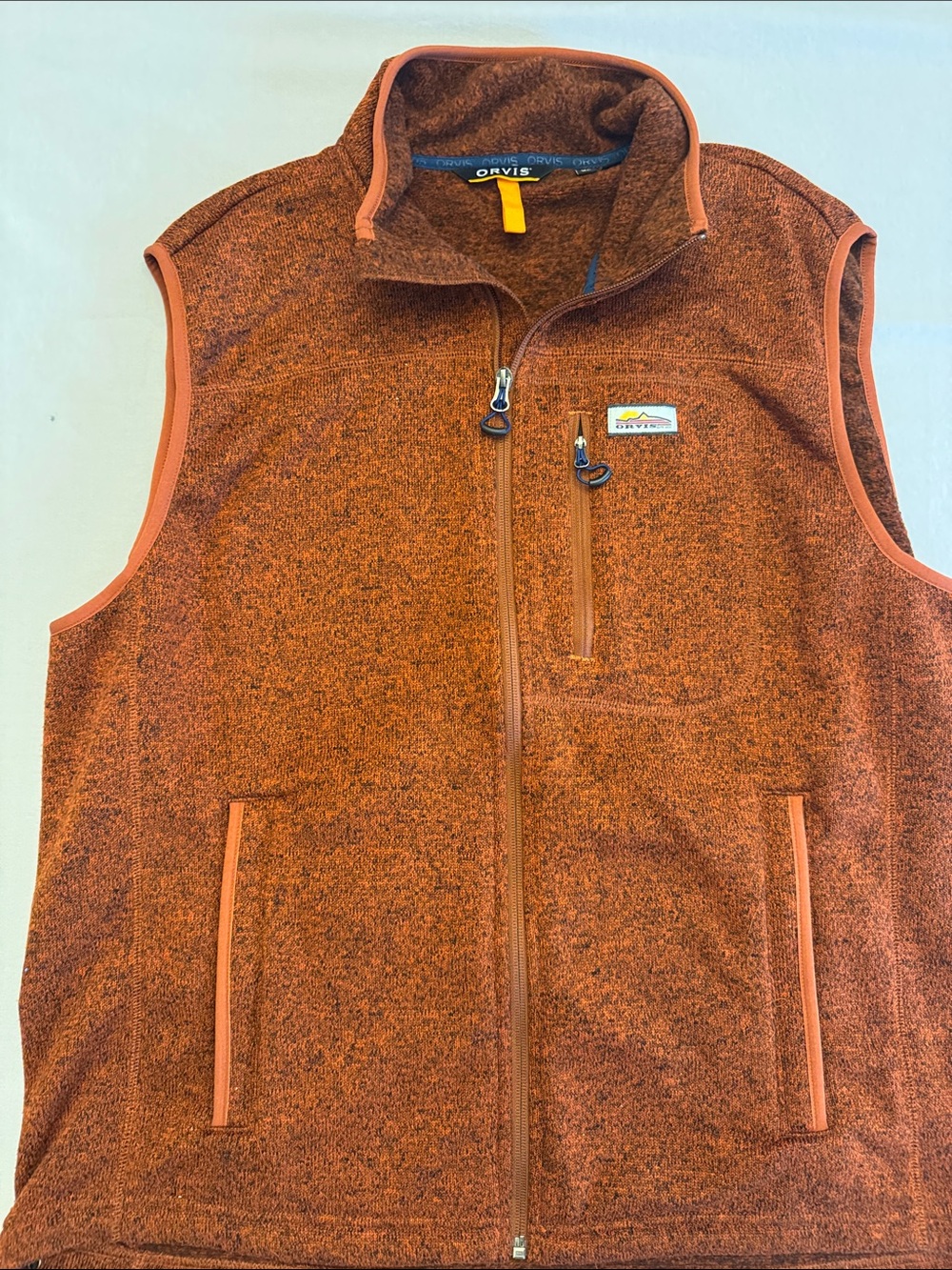 Orvis Men’s Orange Heather Zip-Up Sweater Vest